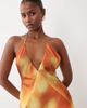 Bardot Bardot Lizbeth halter neck maxi dress with thigh slit in sunrise abstract print-Orange - 2