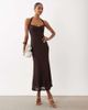 Bardot Bardot Mariko halter neck floral embroidered lace cotton blend midaxi dress in dark chocolate-Brown - 1