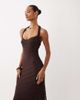 Bardot Bardot Mariko halter neck floral embroidered lace cotton blend midaxi dress in dark chocolate-Brown - 2