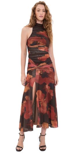BARDOT BARDOT Natalya Mesh Midi Dress Earth Red Floral