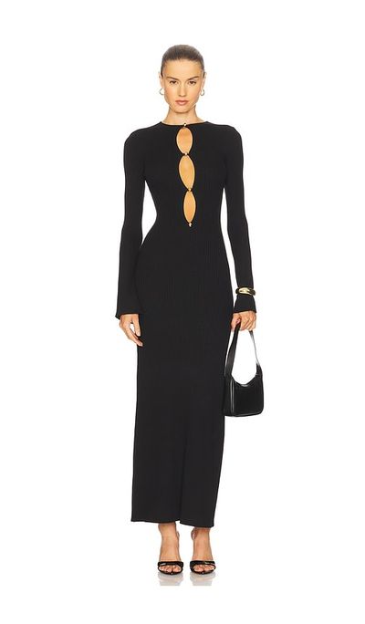 bardot knit maxi dress Rosala Halter Knit Maxi Dress In Black Stripe