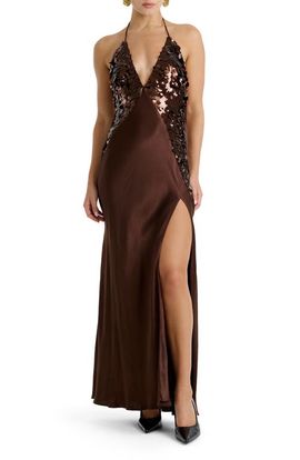 Bardot Bardot Paillette Halter Satin Gown