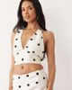 Bardot Bardot Pheobe satin plunge halter neck top in white with black polka dot print - part of a set - 1
