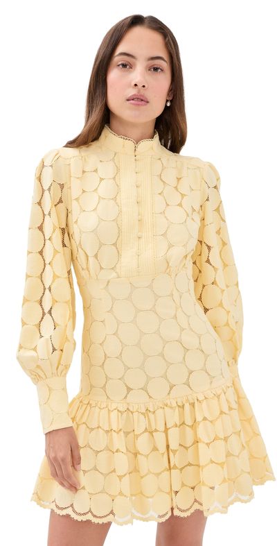 BARDOT BARDOT Remy Spot Lace Mini Dress Soft Yellow