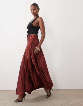 Bardot Bardot satin high waist maxi skirt in rust-Red