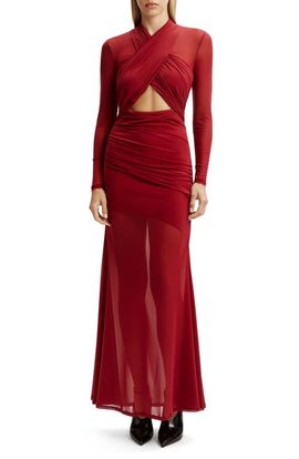 Bardot Bardot Veria Front Wrap Long Sleeve Mesh Gown