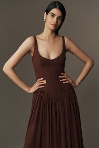 bardot briann drop waist maxi dress in Chocolate The Bardot drop waist tiered maxi is built for the moments that matter Briann Maxi Dress