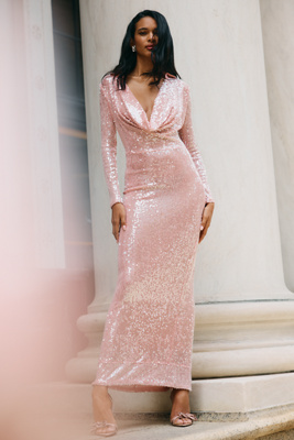 Bardot - Lorel Long-Sleeve Cowl-Neck Sequin Midi Dress