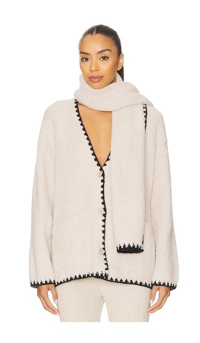 Barefoot Dreams Barefoot Dreams CozyChic Blanket Stitch Cardigan With Detachable Scarf