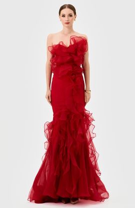 Bariano Bariano Zita Strapless Ruffle Gown
