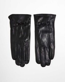 Barneys Originals Barney's Originals real leather gloves with gold buckle detailing in black