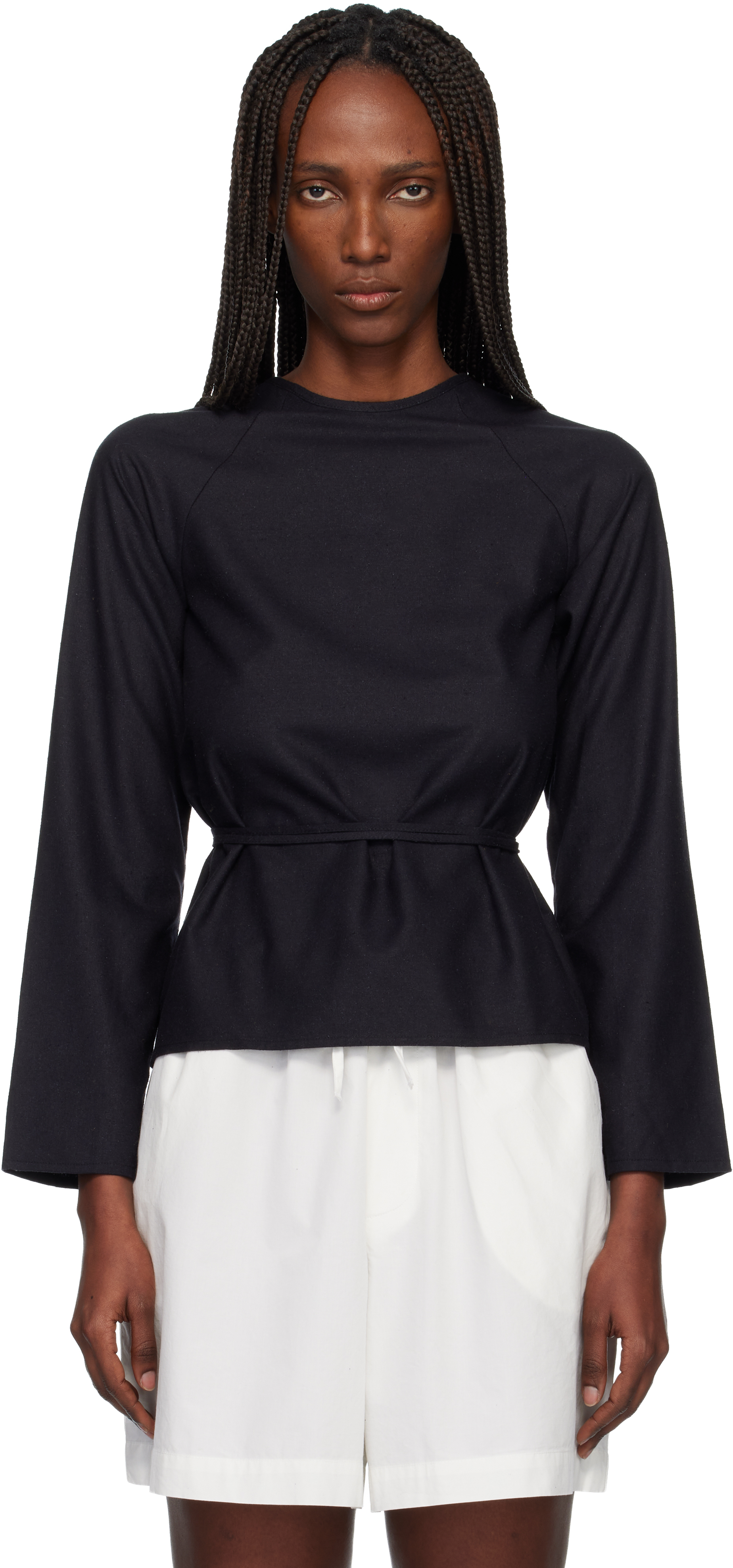 Baserange - Black Long Sleeve Apron Blouse