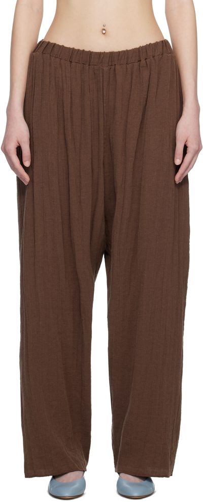 Baserange Baserange Brown Crinkle Linen Folio Lounge Pants