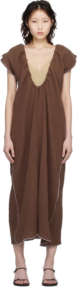 Baserange Baserange Brown Max Crinkle Linen Maxi Dress