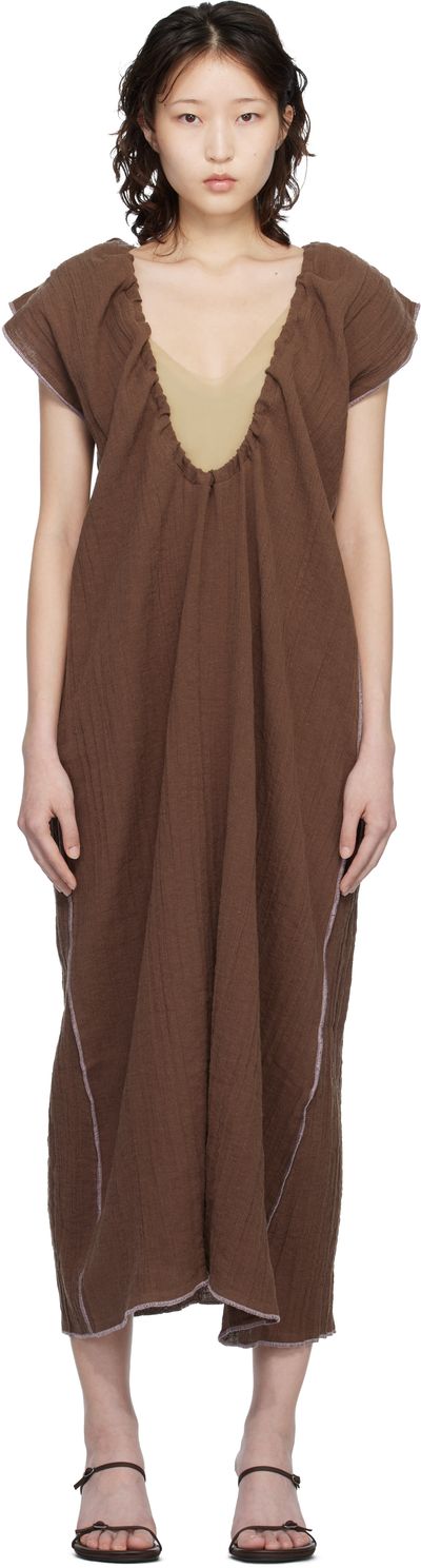 Baserange Baserange Brown Max Crinkle Linen Maxi Dress