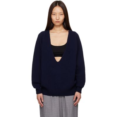 Baserange Baserange Navy Soar V-Neck Sweater