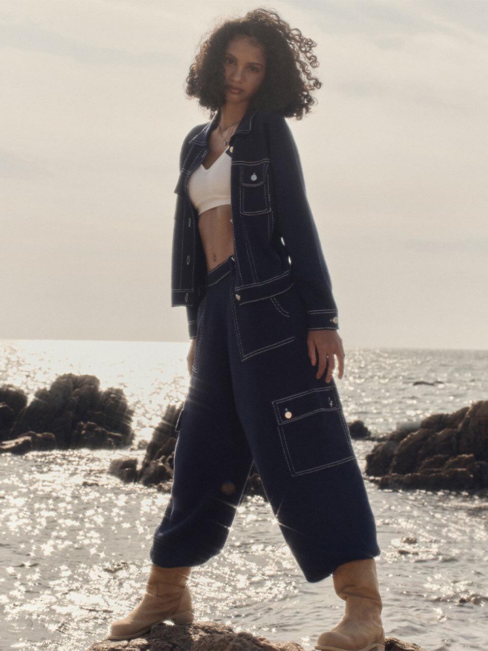BASIKA Denim Knit Cago Pants (Denim Navy)