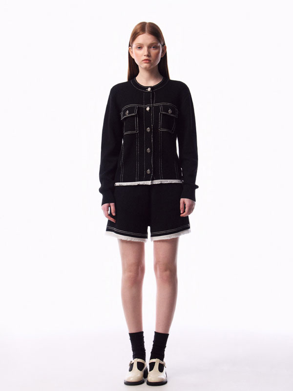 BASIKA Denim Knit Frill Jacket (Black)