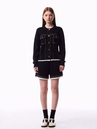 BASIKA Denim Knit Frill Jacket (Black)