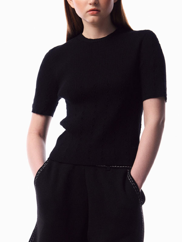 BASIKA Denim Knit Frill Shorts (Black)