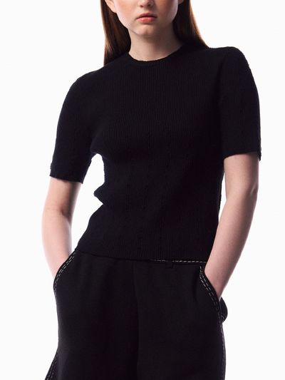 BASIKA Denim Knit Frill Shorts (Black)