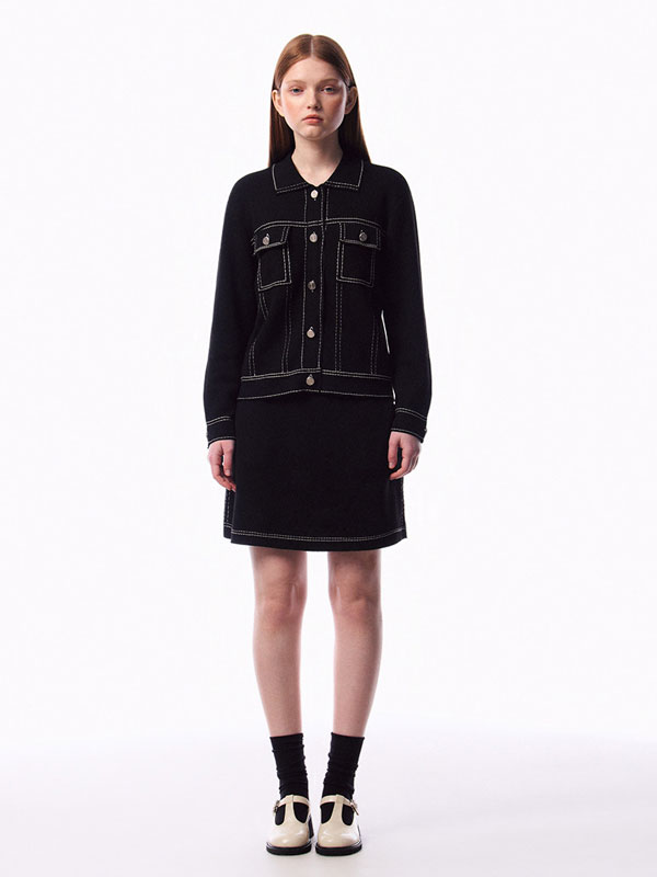 BASIKA Denim Knit Skirt (Black)