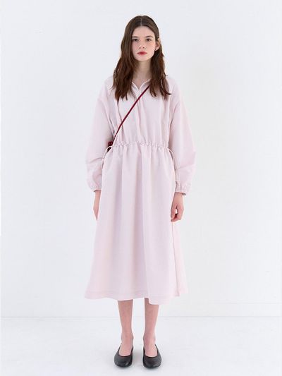 BASQUEN Drawstring Anorak Maxi Dress (Pink)