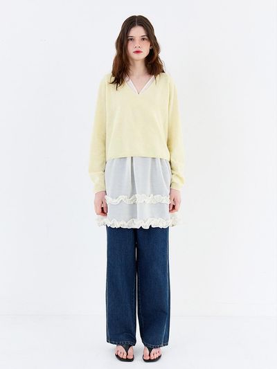BASQUEN Layered Ruffle Slip Dress [Cream]