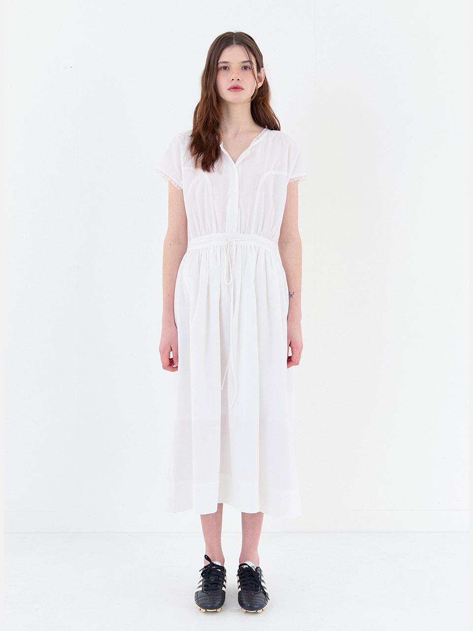 BASQUEN Ruffle Detail Cotton Maxi Dress [WHITE]