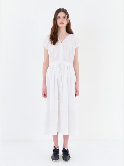 BASQUEN Ruffle Detail Cotton Maxi Dress [WHITE]