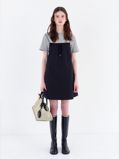 BASQUEN String Cotton Mini Dress [Black]