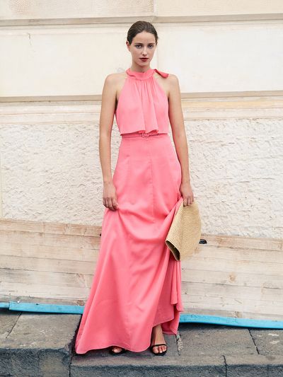 BAU by Bride And You ADELINE Chiffon Halter Neck Maxi Dress_Warm Pink