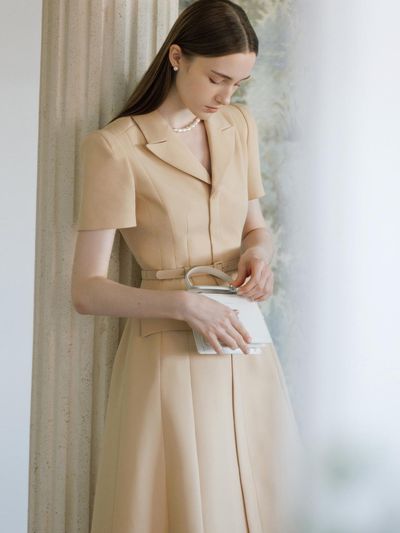 BAU by Bride And You AGATHA Notched Collar Short Sleeve A-Line Dress