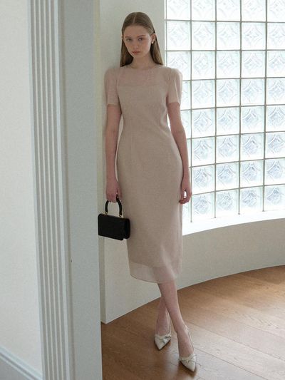 BAU by Bride And You ARIELLA See-through Organza H-line Long Dress [Cream beige/Black]