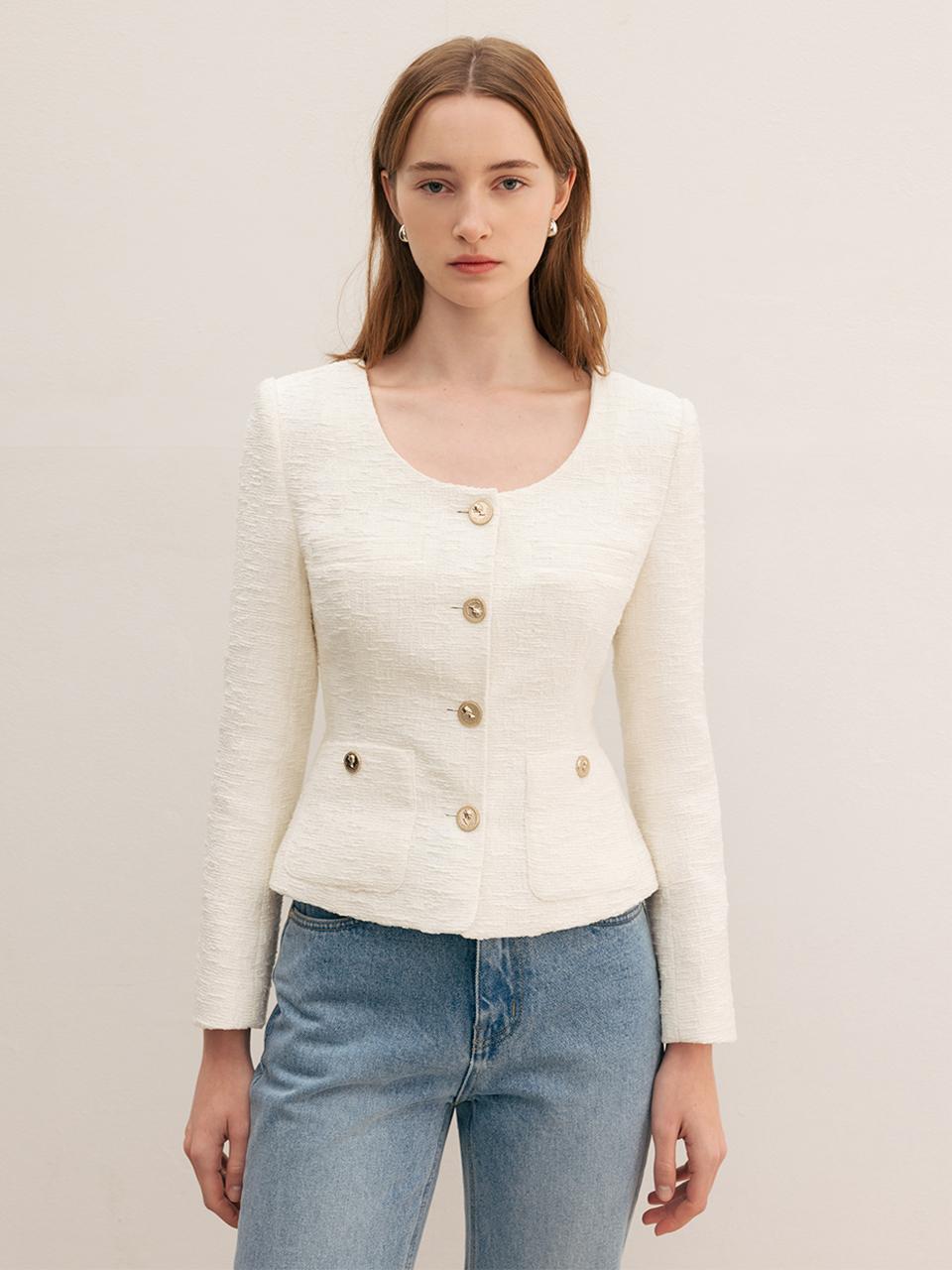 BAU by Bride And You BENJAMIN U-neck tweed jacket (Ivory/Navy)