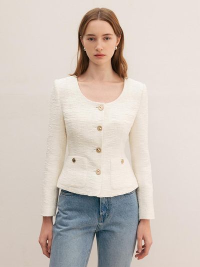 BAU by Bride And You BENJAMIN U-neck tweed jacket (Ivory/Navy)