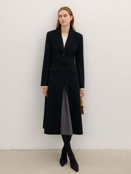 BAU by Bride And You Classic A-line Handmade Wool-Cashmere Coat [Deep Navy]