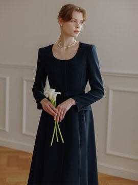 BAU by Bride And You DAHLINA U-neck flared long dress (Ivory/Deep navy)