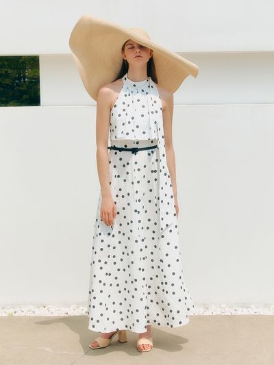 BAU by Bride And You ELISHA Polka Dot Halter Neck Maxi Dress_White