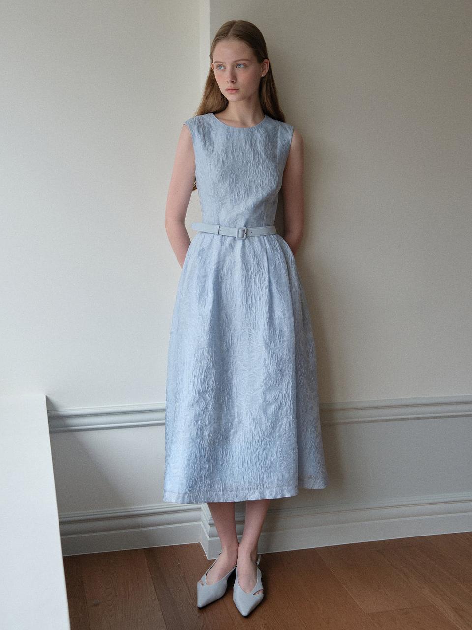 BAU by Bride And You ERICA Round neck Sleeveless Jacquard Voluminous Long Dress [Light blue]
