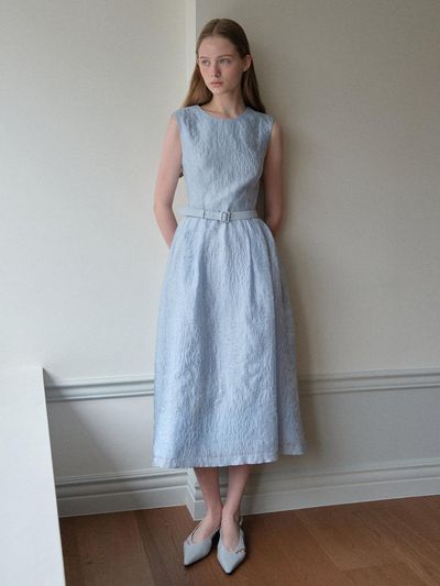 BAU by Bride And You ERICA Round neck Sleeveless Jacquard Voluminous Long Dress [Light blue]