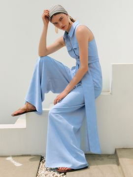 BAU by Bride And You JASMINE Halter Neck Shirt Collar Jumpsuit_Ice Blue