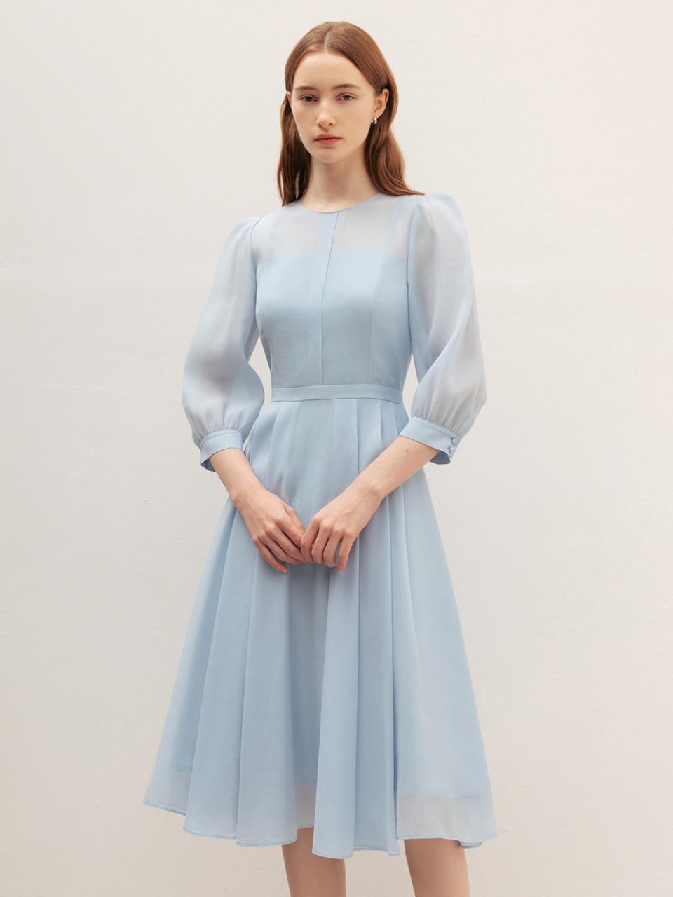 BAU by Bride And You KARLA Round Neck Organza Flared Long Dress(Pink/Blue/Black)