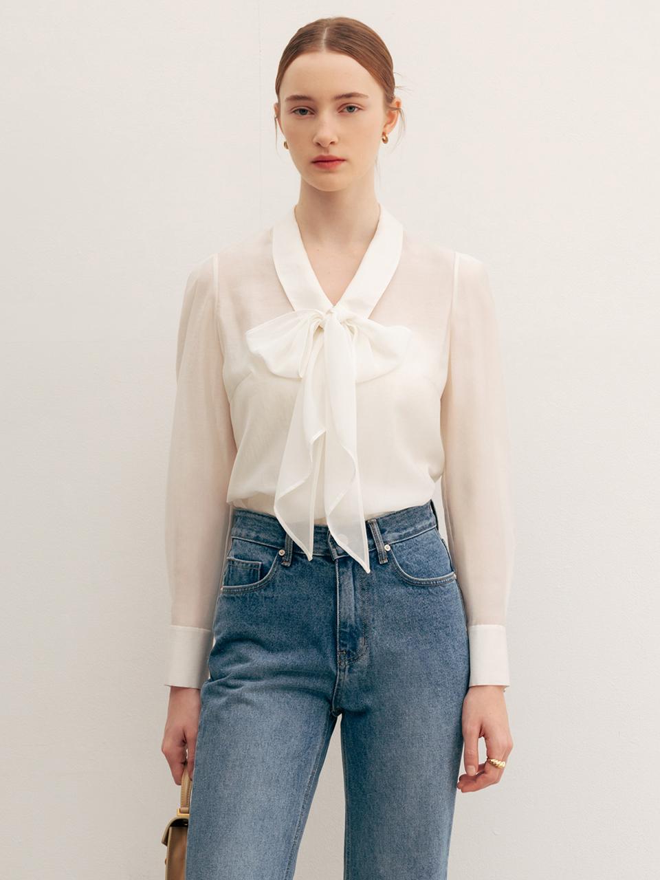 BAU by Bride And You LAUREL Chiffon Tie Layered Blouse  (Light Beige/Black/Soft pink)