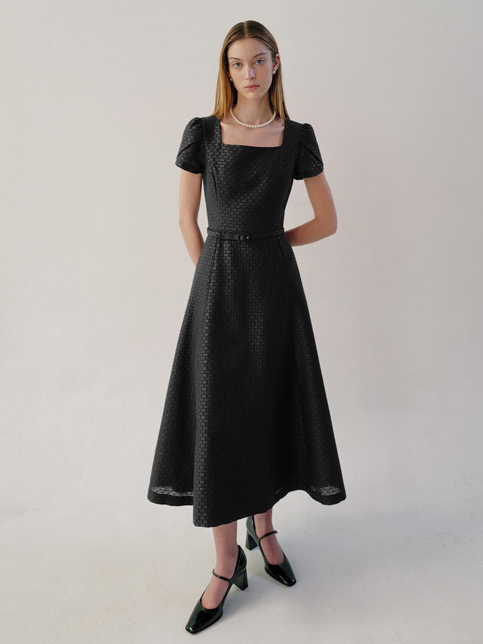 BAU by Bride And You LENNON Square Neck Jacquard Maxi Dress (Black)