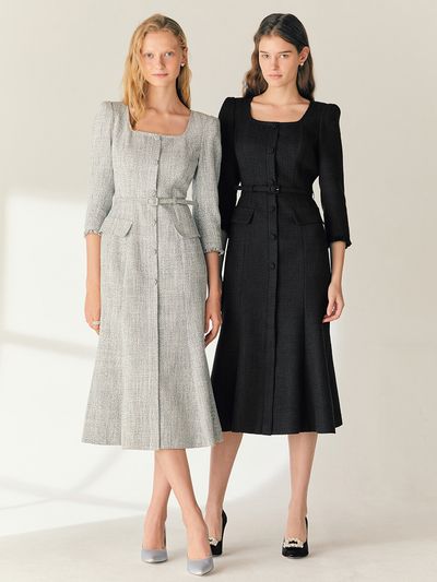 BAU by Bride And You MELISSA Square Neck Semi Mermaid Tweed Dress