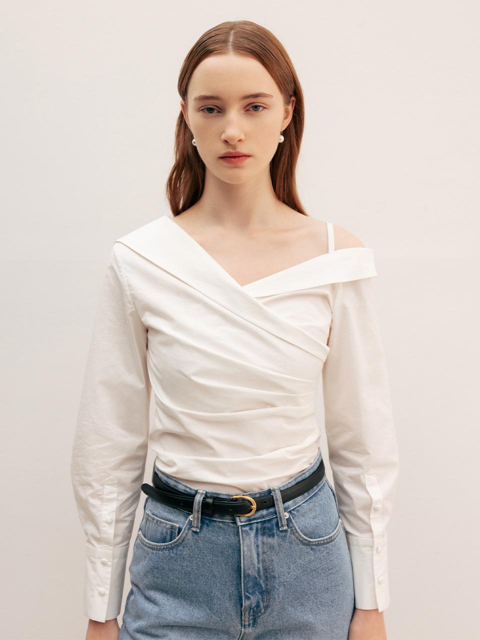 BAU by Bride And You MIRIAM One Shoulder Shirt Blouse (Off white/Light blue)