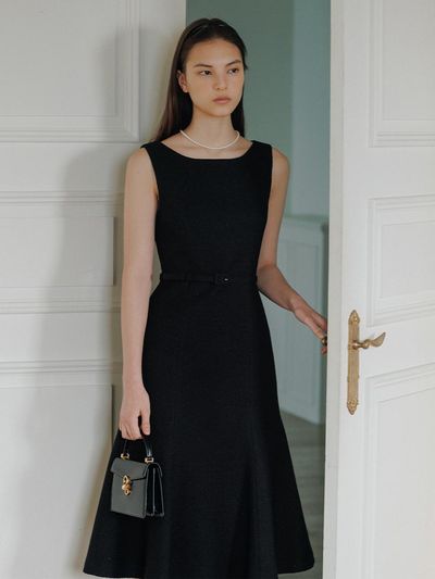 BAU by Bride And You Neck Sleeveless Semi Mermaid Tweed Long Dress