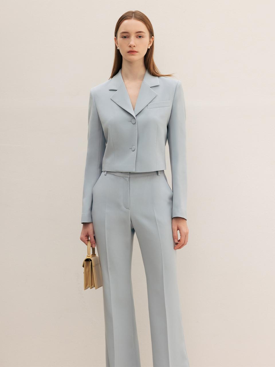 BAU by Bride And You [SET]LEVI Tailored short blazer + VASHTI Bootcut trousers (Light blue/Modern black/Ivory)