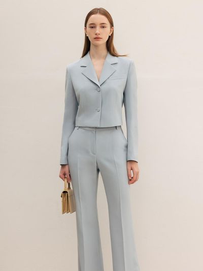 BAU by Bride And You [SET]LEVI Tailored short blazer + VASHTI Bootcut trousers (Light blue/Modern black/Ivory)